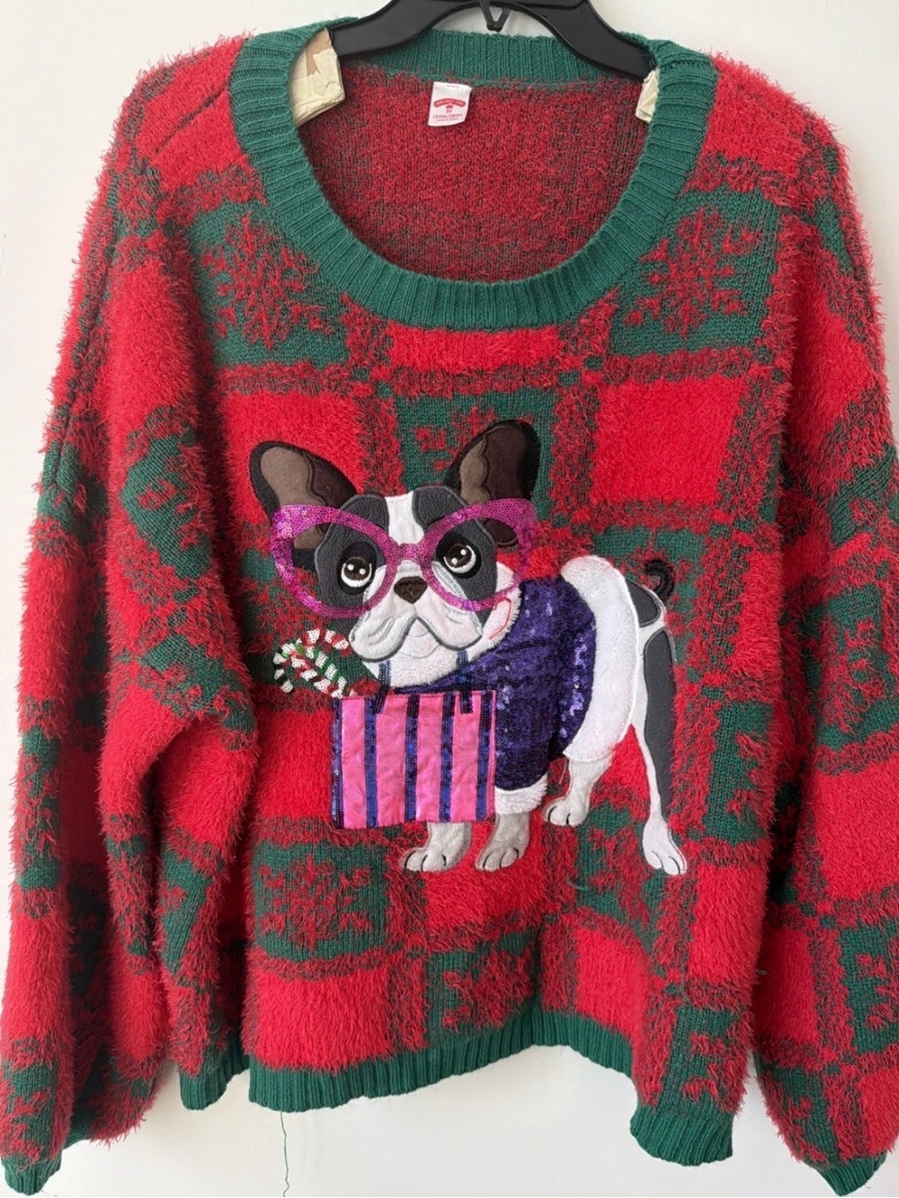 Holiday Time Women's Christmas French Bulldog Ugly Sweater Plus Size 3X 24W